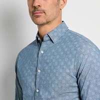 Van Heusen Mens Slim Fit Long Sleeve Geometric Button-Down Shirt