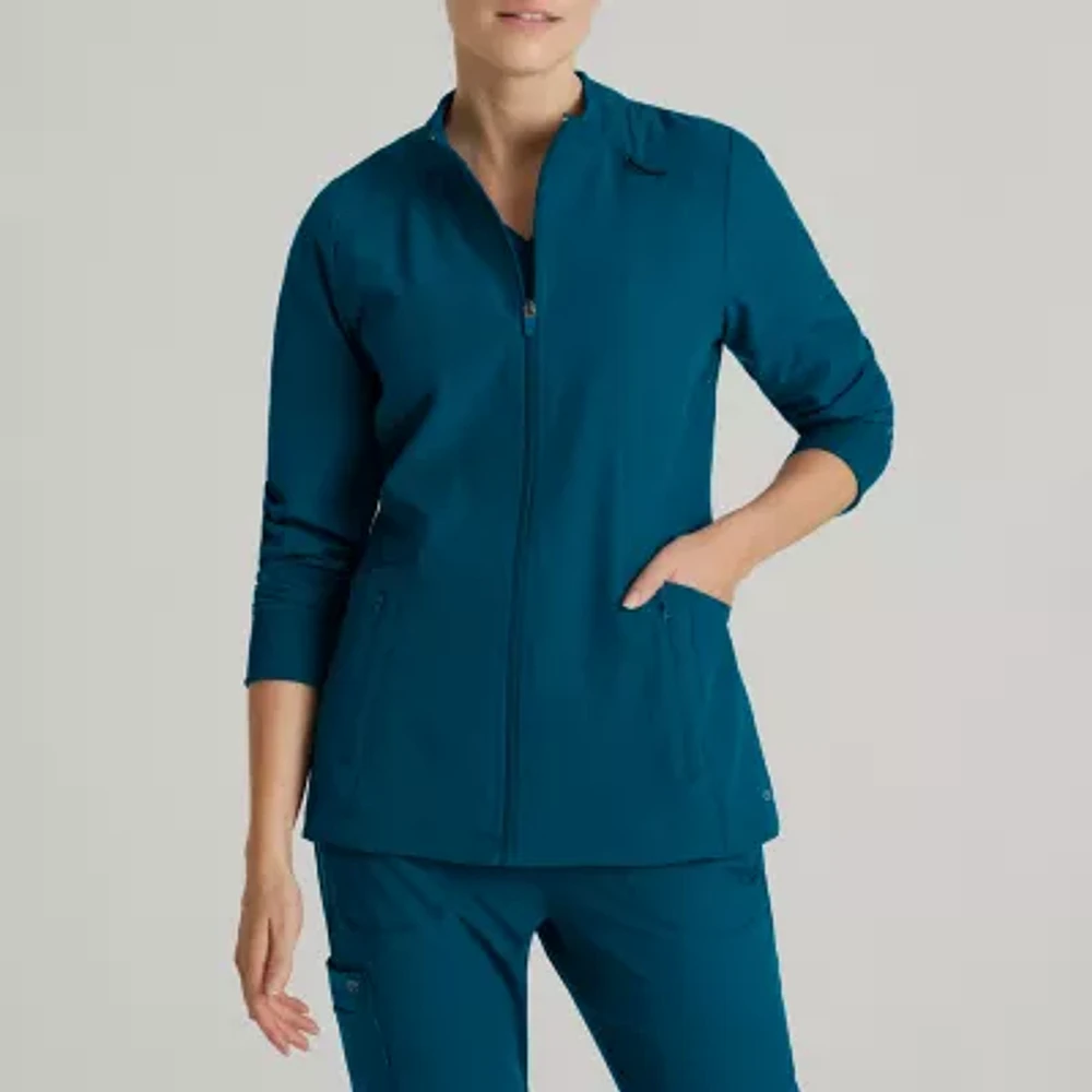 Barco One Bow894 Venture 4-Pocket Banded Collar Warm-Up Womens Wrinkle Resistant Scrub Jacket