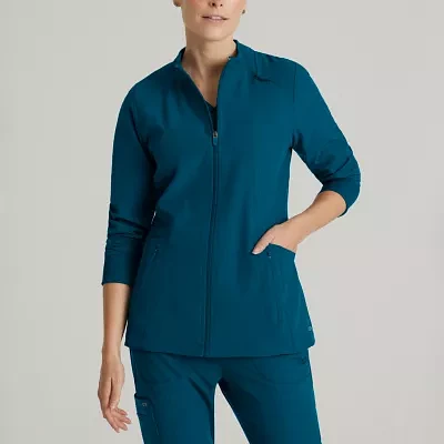 Barco One Bow894 Venture 4-Pocket Banded Collar Warm-Up Womens Plus Tall Wrinkle Resistant Scrub Jacket