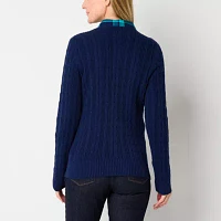 St. John's Bay Womens Crew Neck Long Sleeve Cable Knit Pullover Sweater