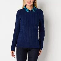 St. John's Bay Womens Crew Neck Long Sleeve Cable Knit Pullover Sweater