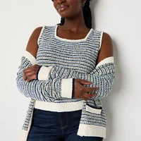 Liz Claiborne Womens Square Neck Sleeveless Striped Pullover Sweater