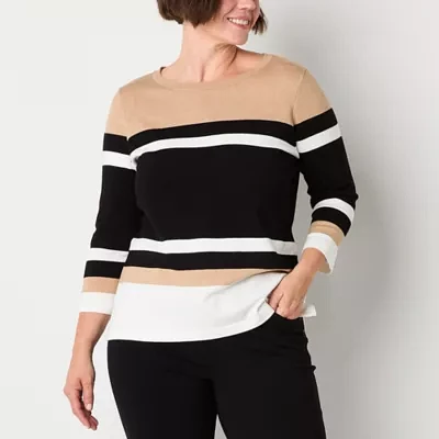 Liz Claiborne Womens Round Neck 3/4 Sleeve Pullover Sweater