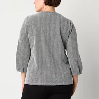 Liz Claiborne Womens Crew Neck 3/4 Sleeve Blouse