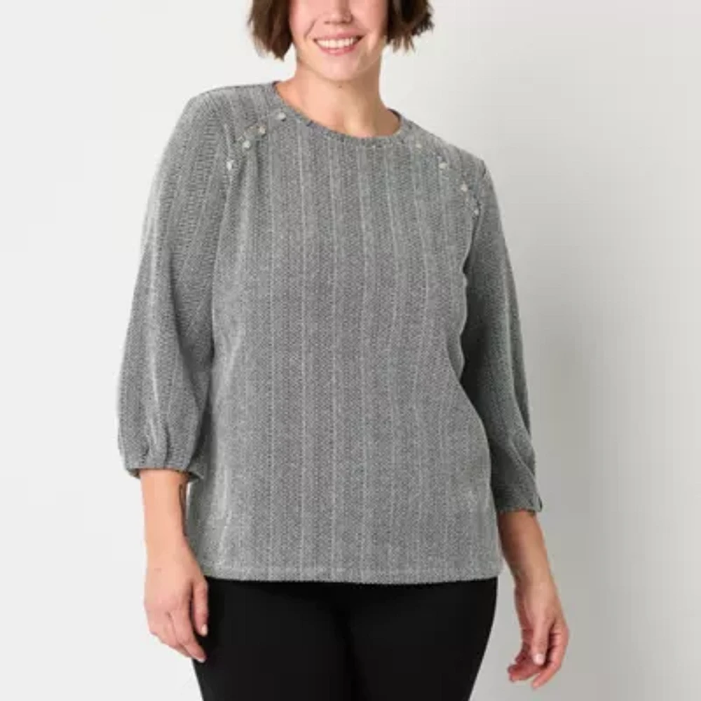 Liz Claiborne Womens Crew Neck 3/4 Sleeve Blouse