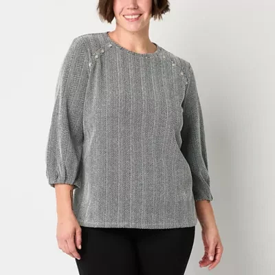 Liz Claiborne Womens Crew Neck 3/4 Sleeve Blouse