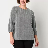 Liz Claiborne Womens Crew Neck 3/4 Sleeve Blouse