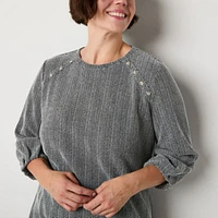Liz Claiborne Womens Crew Neck 3/4 Sleeve Blouse