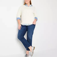 St. John's Bay Plus Womens Crew Neck Long Sleeve Cable Knit Pullover Sweater