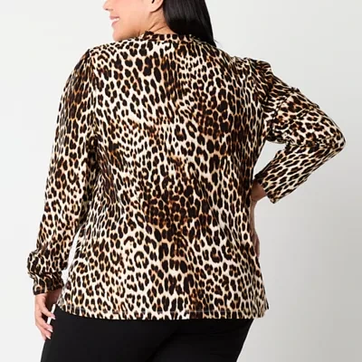 Liz Claiborne Plus Womens Mock Neck Long Sleeve Blouse