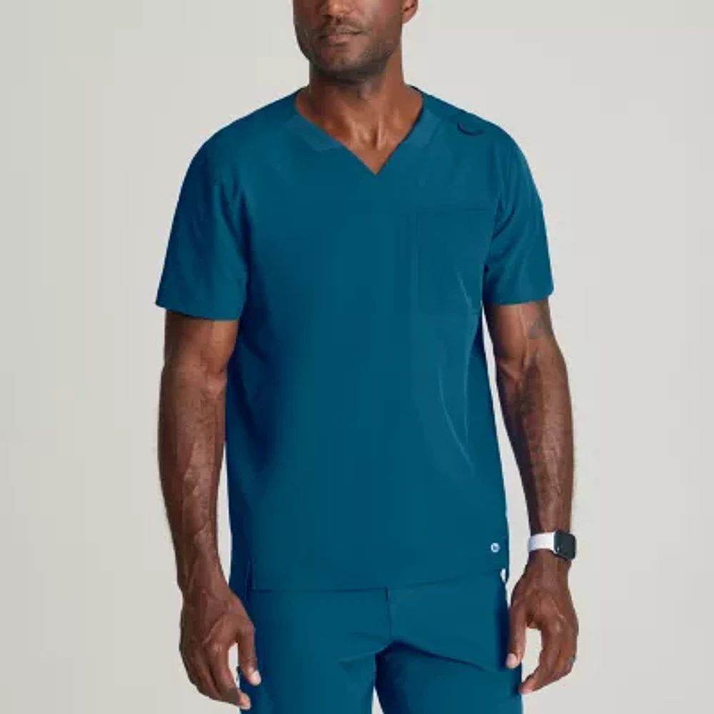 Barco One Bot195 Velocity 2-Pocket Mens Big and Tall V Neck Wrinkle Resistant Short Sleeve Scrub Top