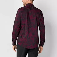 J. Ferrar Mens Slim Fit Long Sleeve Floral Button-Down Shirt