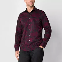 J. Ferrar Mens Slim Fit Long Sleeve Floral Button-Down Shirt