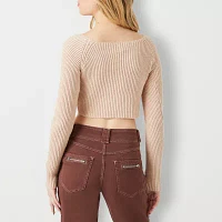 Forever 21 Juniors Ribbed Cropped Womens V Neck Long Sleeve Pullover Sweater