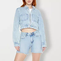 Forever 21 Zip Up Lightweight Denim Womens Juniors Cropped Jacket