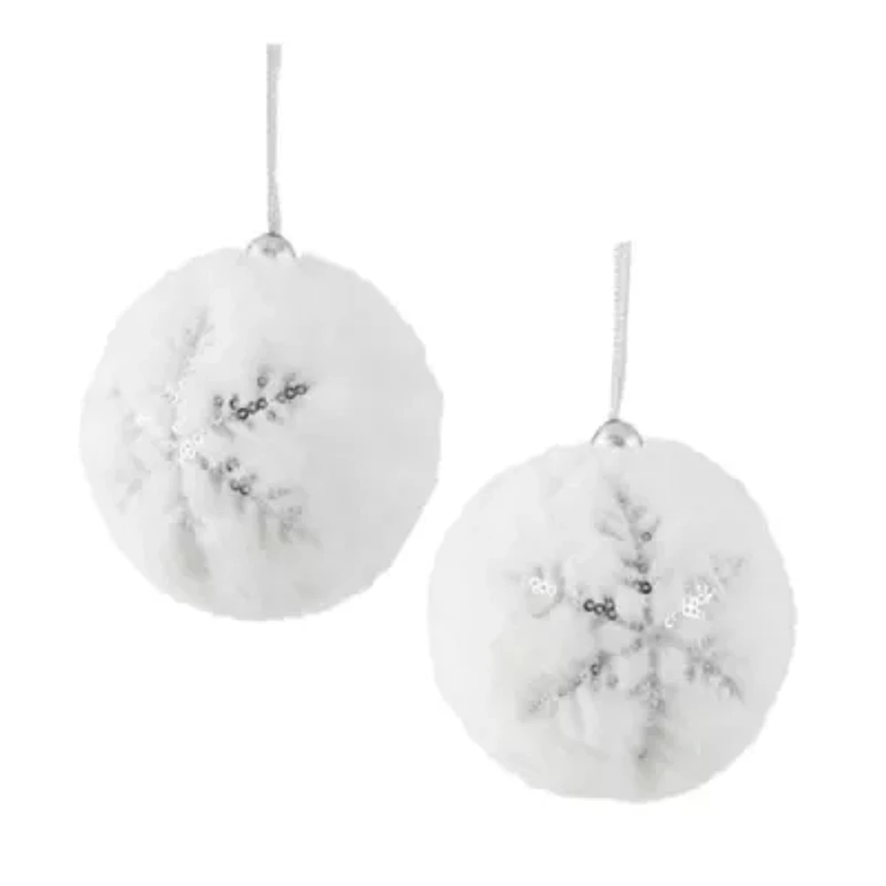 North Pole Trading Co. Fur Snowflake Ball Set 2-pc. Christmas Ornament