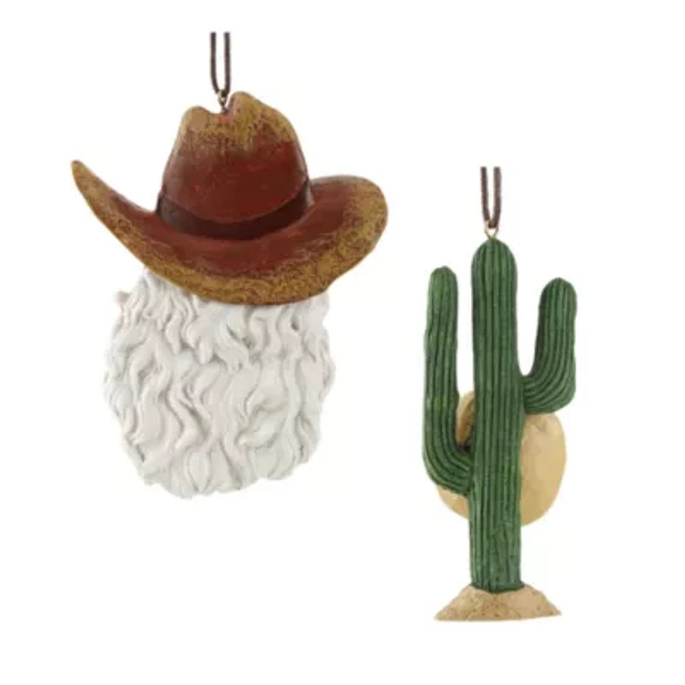 North Pole Trading Co. Cowboy Santa And Cactus Set 2-pc. Christmas Ornament