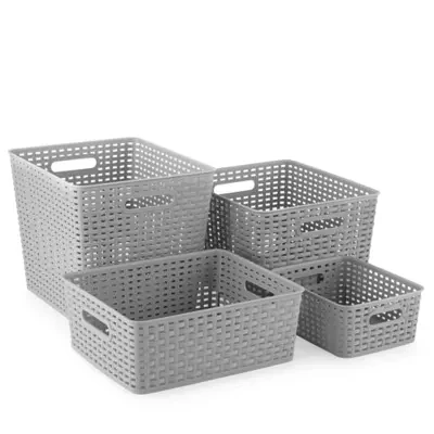 Home Expressions Durable Plastic Weave 4-pc. Storage Bin