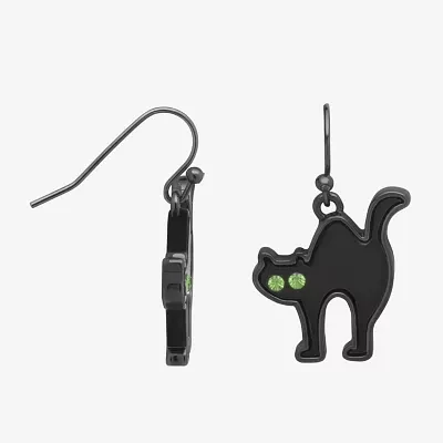 Bijoux Bar Delicates Halloween Black Cat Womens Green Glass Drop Earrings