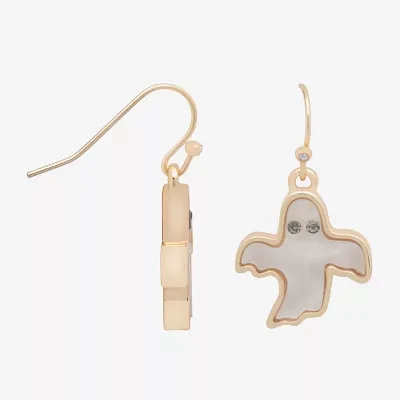 Bijoux Bar Delicates Halloween Gold Tone Ghost Womens Black Glass Drop Earrings