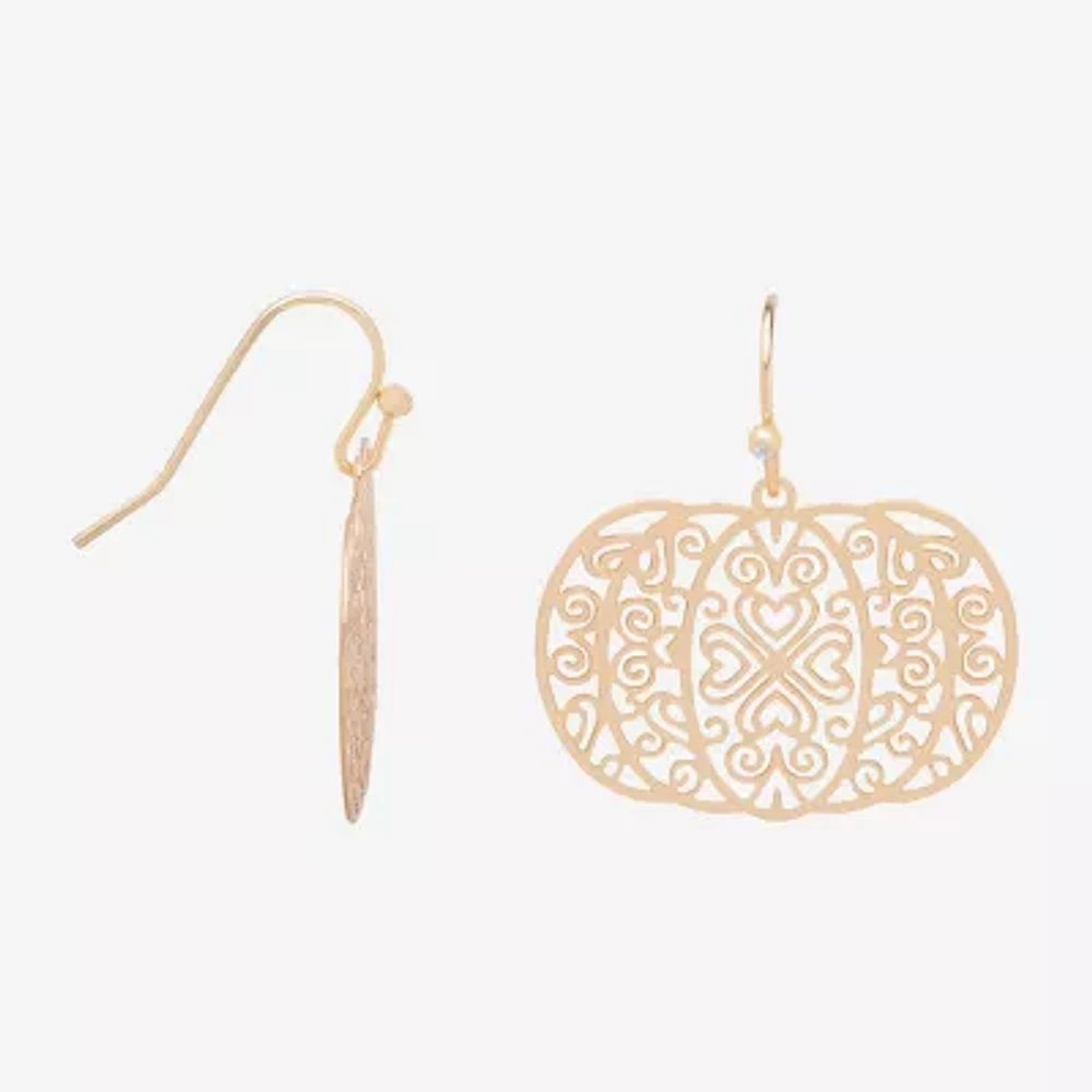Bijoux Bar Delicates Halloween Gold Tone Filigree Pumpkin Womens Drop Earrings