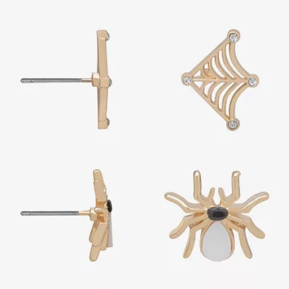 Bijoux Bar Delicates Halloween Gold Tone Spider & Web Womens Glass 2 Pair Earring Set