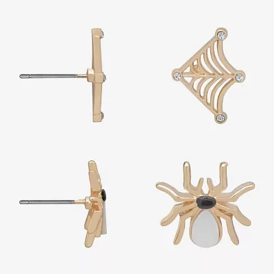 Bijoux Bar Delicates Halloween Gold Tone Spider & Web Womens Glass 2 Pair Earring Set
