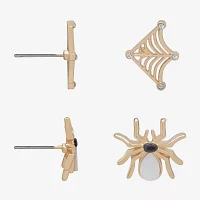 Bijoux Bar Delicates Halloween Gold Tone Spider & Web Womens Glass 2 Pair Earring Set