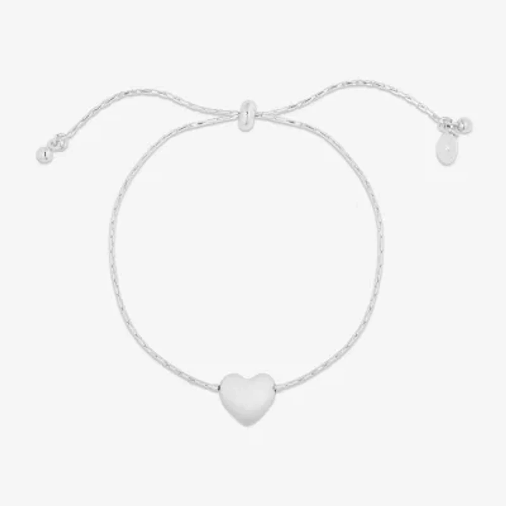 Bijoux Bar Delicates Silver Tone Womens Heart Bolo Bracelet