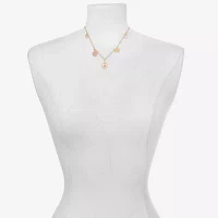 Bijoux Bar Delicates Gold Tone Womens Simulated Pearl Bow Clover Flower 16 Inch Pendant Necklace