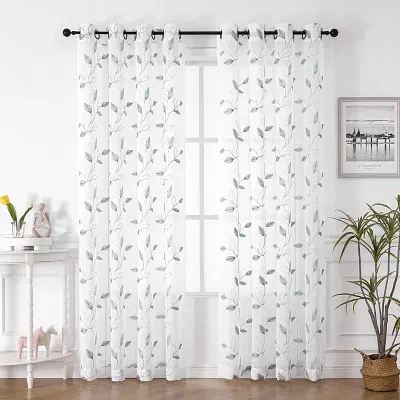 Regal Home Cedar Embroidered Grommet Top Sheer Set of 2 Curtain Panel