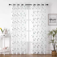 Regal Home Cedar Embroidered Grommet Top Sheer Set of 2 Curtain Panel