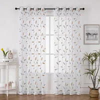 Regal Home Cedar Embroidered Grommet Top Sheer Set of 2 Curtain Panel