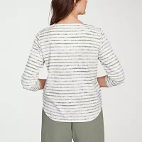 Alfred Dunner Copper Canyon Womens V Neck 3/4 Sleeve T-Shirt