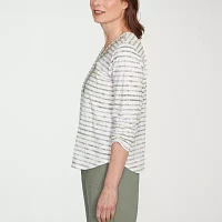 Alfred Dunner Copper Canyon Womens V Neck 3/4 Sleeve T-Shirt