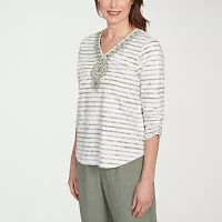 Alfred Dunner Copper Canyon Womens V Neck 3/4 Sleeve T-Shirt