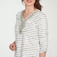 Alfred Dunner Copper Canyon Womens V Neck 3/4 Sleeve T-Shirt