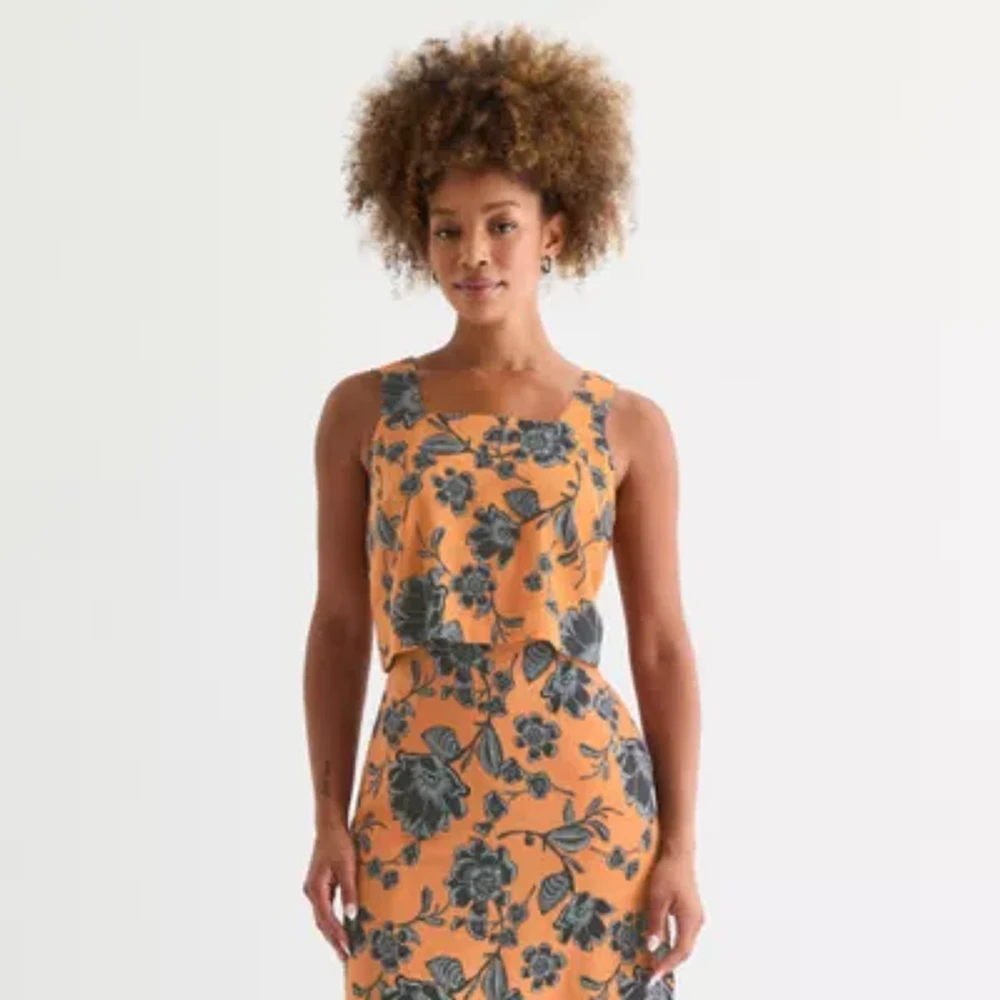 a.n.a Linen Blend Womens Square Neck Sleeveless Tank Top