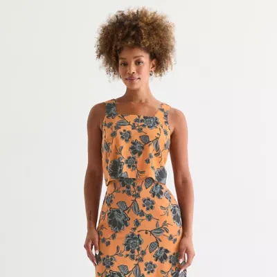 a.n.a Linen Blend Womens Square Neck Sleeveless Tank Top