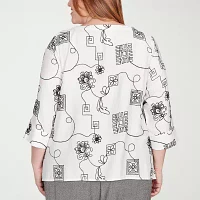 Alfred Dunner Plus Santa Barbara Womens Crew Neck 3/4 Sleeve Blouse