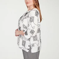 Alfred Dunner Plus Santa Barbara Womens Crew Neck 3/4 Sleeve Blouse