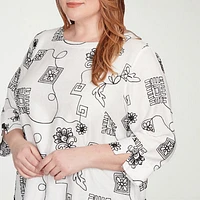 Alfred Dunner Plus Santa Barbara Womens Crew Neck 3/4 Sleeve Blouse
