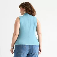 a.n.a Ribbed Womens Plus Funnel Neck Sleeveless T-Shirt