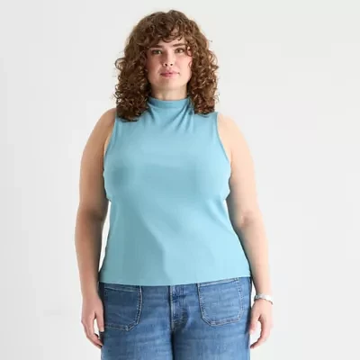 a.n.a Ribbed Womens Plus Funnel Neck Sleeveless T-Shirt