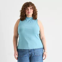 a.n.a Ribbed Womens Plus Funnel Neck Sleeveless T-Shirt