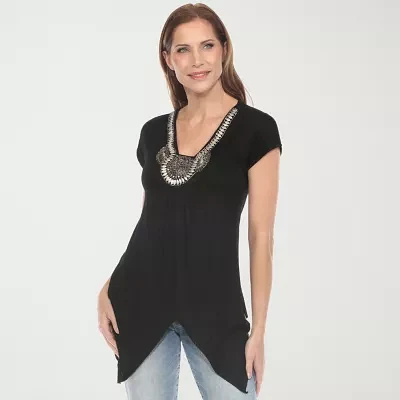 White Mark Womens V Neck Short Sleeve Tunic Top