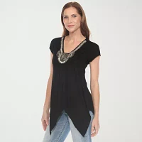 White Mark Womens V Neck Short Sleeve Tunic Top