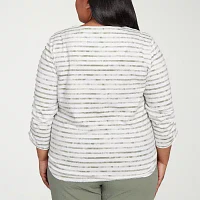 Alfred Dunner Copper Canyon Womens Plus V Neck 3/4 Sleeve T-Shirt