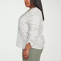 Alfred Dunner Copper Canyon Womens Plus V Neck 3/4 Sleeve T-Shirt