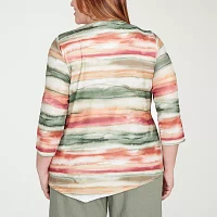 Alfred Dunner Copper Canyon Womens Plus Crew Neck 3/4 Sleeve T-Shirt